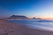 View of Table Mountain from Milnerton Beach at sunset, Cape Town, Western Cape, South Africa, Africa