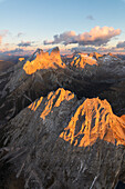 Aerial view of Colac, Gran Vernel and Marmolada, Dolomites, Trentino-Alto Adige, Italy, Europe