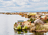 Uros Floating Islands, elevated view, Lake Titicaca, Puno Region, Peru, South America