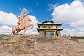 Tsorjiin Khureenii temple and Genghis Khan statue, Middle Gobi province, Mongolia, Central Asia, Asia