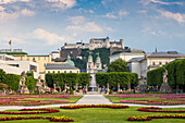 View of Hohensalzburg Castle from Mirabell Gardens, UNESCO World Heritage Site, Salzburg, Austria, Europe