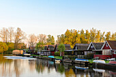 Boathouses in Marlow, Paddling in Recknitztal, Ostseeküste, Mecklenburg-Western Pomerania, Germany