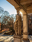 A caryatid of the Friedensdenkmal on a sunny winter day, Munich, Upper Bavaria, Germany