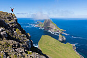 Cliffs of Drangarnir and Tindholmur Islet, Vagar Island, Faroe Island, Denmark, Europe