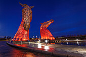 The Kelpies at the entrance to the Forth and Clyde Canal at Helix Park, Falkirk, Stirlingshire, Scotland, United Kingdom, Europe