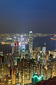 City skyline by night viewed from Victoria Peak, Hong Kong, China, Asia