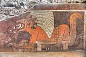 Wall Mural of Jaguar, Palace of Tetitla, Teotihuacan Archaeological Zone, UNESCO World Heritage Site, State of Mexico, Mexico, North America