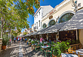 Restaurants along Adrianou during late afternoon, Monastiraki District, Athens, Greece, Europe