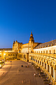 Plaza de Espana at night, built for the Ibero-American Exposition of 1929, Seville, Andalucia, Spain, Europe
