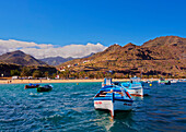 Colourful fishing boats by the Las Teresitas Beach, San Andres, Tenerife Island, Canary Islands, Spain, Atlantic, Europe