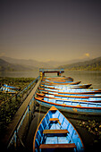 Boats at harbour on Fewa Lake, Pokhara, Nepal, Asia