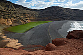Crater lake Charco de los Clicos near El Golfo, Atlantic Ocean, Lanzarote, Canary Islands, Islas Canarias, Spain, Europe