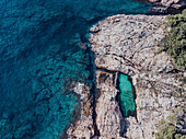 Aerial view of swimming pool on rocky seashore, Tenerife, Canary Islands, Spain