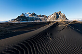 black dunes of Stokksnes below the mountain Vestrahorn, east of Höfn í Hornafirði,  Iceland