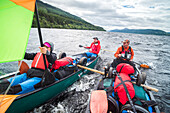 Canoeing Loch Ness section of the Caledonian Canal, Scottish Highlands, Scotland, United Kingdom, Europe