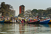 Local fishing boats in the harbour of Conakry, Republic of Guinea, West Africa, Africa
