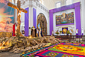 Vigil on the fifth weekend of Lent 2017 inside the church of the Escuela de Cristo in Antigua, Guatemala, Central America