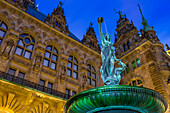 Fountain in the inner courtyard of the town hall of Hamburg, Germany, Europe