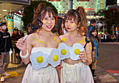 Young Japanese girls at the Halloween celebrations in Shibuya, Tokyo, Japan, Asia
