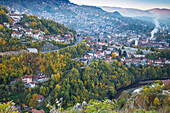 View of Alifakovac graveyard, where Muslim foreigners are buried, and City, Sarajevo, Bosnia and Herzegovina, Europe