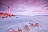Lighthouse at sunset, Capo Granitola, Campobello di Mazara, province of Trapani, Sicily, Italy, Mediterranean, Europe