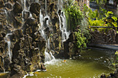 artificial waterfall, El Jardin de las Delicias, Parque Botanico, town parc, designed by the artist Luis Morera, Los Llanos de Aridane, UNESCO Biosphere Reserve, La Palma, Canary Islands, Spain, Europe
