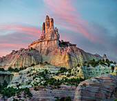 Rock formation at twilight, Church Rock, Red Rock State Park, New Mexico