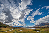 Cumulus clouds over lake, Knob Lake, Alaska