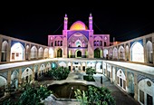 Courtyard in historical shrine, Agha Bozorg mosque in Kashan city, capital of Kashan County of Iran.