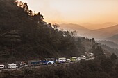 Traffic jam in the hills outside Kathmandu, Nepal.