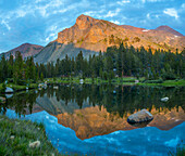 Mountain reflected in alpine lake, Mount Dana, Tioga Pass, Sierra Nevada, Yosemite National Park, California
