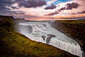 Gullfoss at sunset, Golden Circle, Iceland