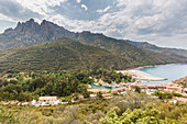 The village of Porto with peak of Capu d'Ortu in the background, Southern Corsica, France