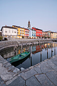 The port of Ascona in front of Lago Maggiore during sunset, Canton Ticino, Switzerland, Europe