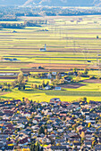 The Church of St. Ursula and Kranj village at sunrise. Kranj, Upper Carniola, Slovenia