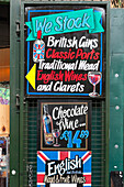 Alcoholic sale signs, Borough Market, London, Great Britain, UK