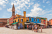 Tourists in Via Baldassarre Galuppi, Burano, Venice, Veneto, Italy, Europe