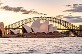 Opera House and Harbour Bridge at sunset, Sydney, New South Whales, Australia