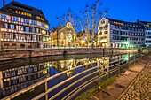 Petit France by night, Strasbourg district, Alsatian, Grand Est, Bas-Rhin, France
