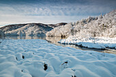 River and forests of Plitvice Lakes National Park in winter, Plitvicka Jezera, Lika and Senj County, Croatia