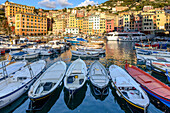 The port and the village of Camogli, Genoa Province, Liguria, Italy, Europe.