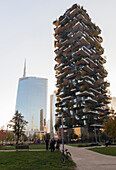 View of the Bosco Verticale and Unicredit Tower skyscrapers in Porta Nuova neighborhood. Milan, Lombardy, Italy.