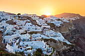 Oia,Santorini,Cyclades,Greece View of the city of Oia at dawn