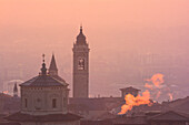 Sunrise in Bergamo Upper Town (città alta), Bergamo City, Province of Bergamo, Lombardy district, Italy, Europe