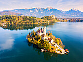 Bled Island and Lake Bled. Bled, Upper Carniolan region, Slovenia