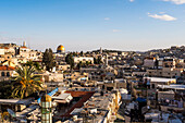 Panoramic view of Jerusalem from the ancient walls of the old city near the Damascus Gate, Jerusalem, Israel, Middle East