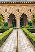 Patio of Saint Isabel, Aljaferia palace, Zaragoza, Aragon, Spain, Europe