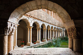 The cloister of Colegiata de Santa Maria la Mayor. Alquezar, Huesca, Aragon, Spain, Europe