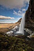 Seljalandsfoss waterfall in winter day, Sudurland, south Iceland, Iceland, Europe.