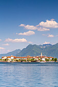 View of the Isola Pescatori from the shore of Baveno in a spring day, Verbano Cusio Ossola, Lago Maggiore, Piedmont, Italy.